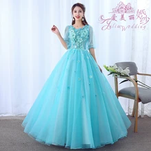 Половина рукава бальные платья Бальные платья Золотые кружевные аппликации кружева до пола Длина Сладкие 16 Платья для особых случаев