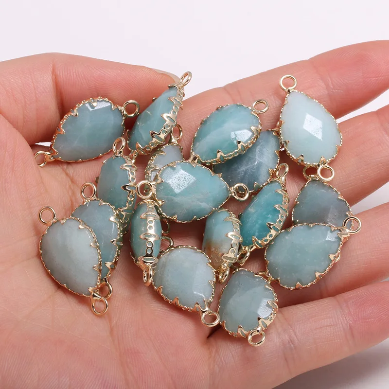 

Amazonites drop-shaped gold-plated semi-precious stone connector for jewelry making temperament accessories size 13x26mm
