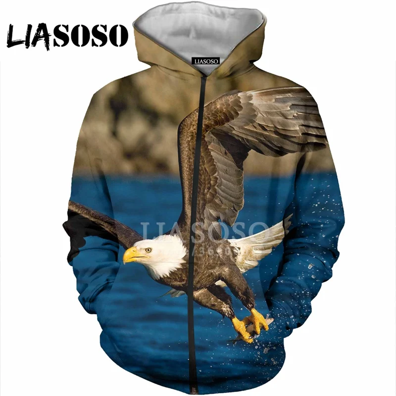 LIASOSO 3D принт для женщин мужчин птицы ловля рыба змея лиса толстовки с капюшоном кофты куртка на молнии повседневные топы X2838