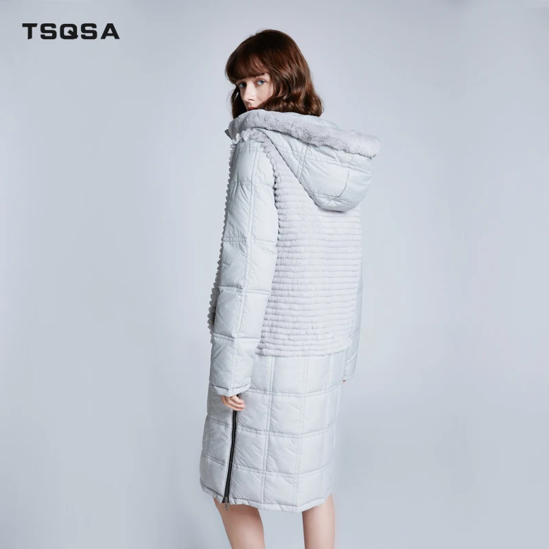 TSQSA, осенне-зимние женские пальто из натурального меха кролика Рекс, пуховое пальто для женщин, длинное пальто из натурального меха в полоску для девочек, TAC1903