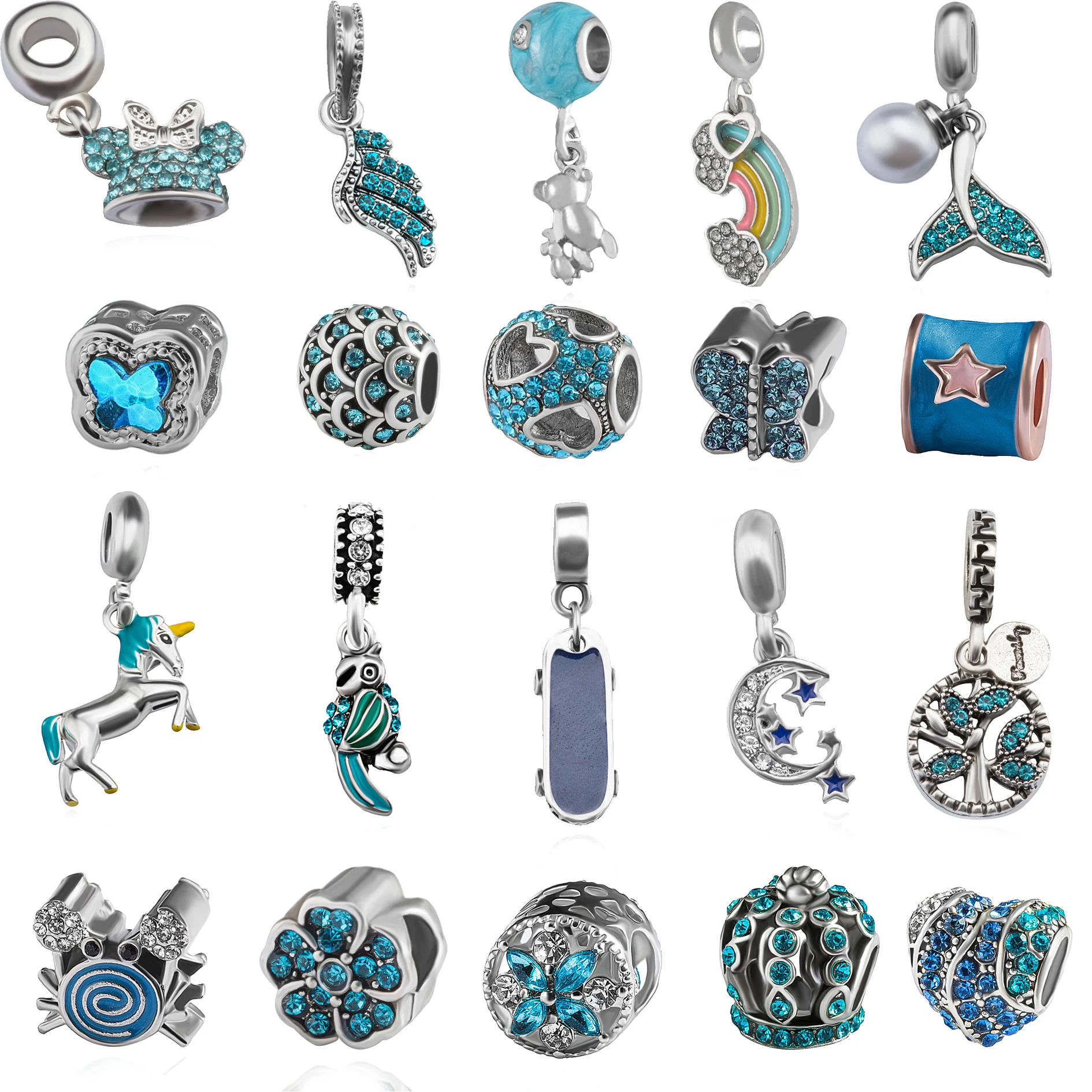 

Light Blue Charm round heart Beads crystal clip diy bead Fit Original Brand Bracelets Necklaces For Women DIY Jewelry Making
