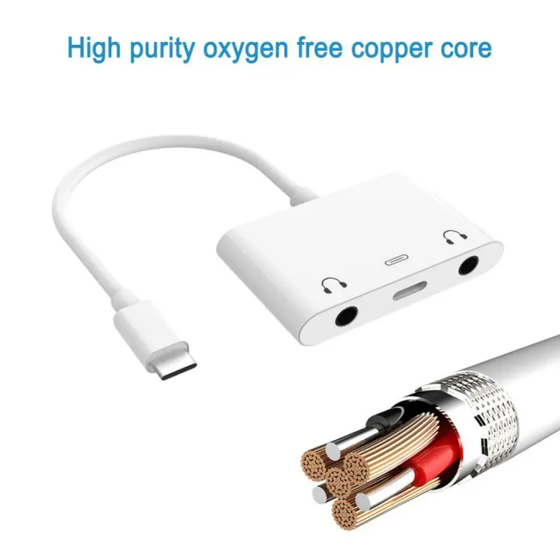 3-in-1 Type-C Digital Audio Cable Dual 3.5mm Jack Plug-and-play Fast Charging Headphone Cord