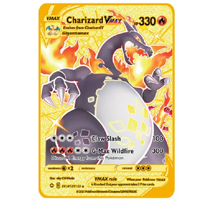 Pokemon Vmax Shiny Card Charizard Gold Metal Trading Fire Breathing Dragon Game Label Team Battle Carte Series Children S Toys Game Collection Cards Aliexpress