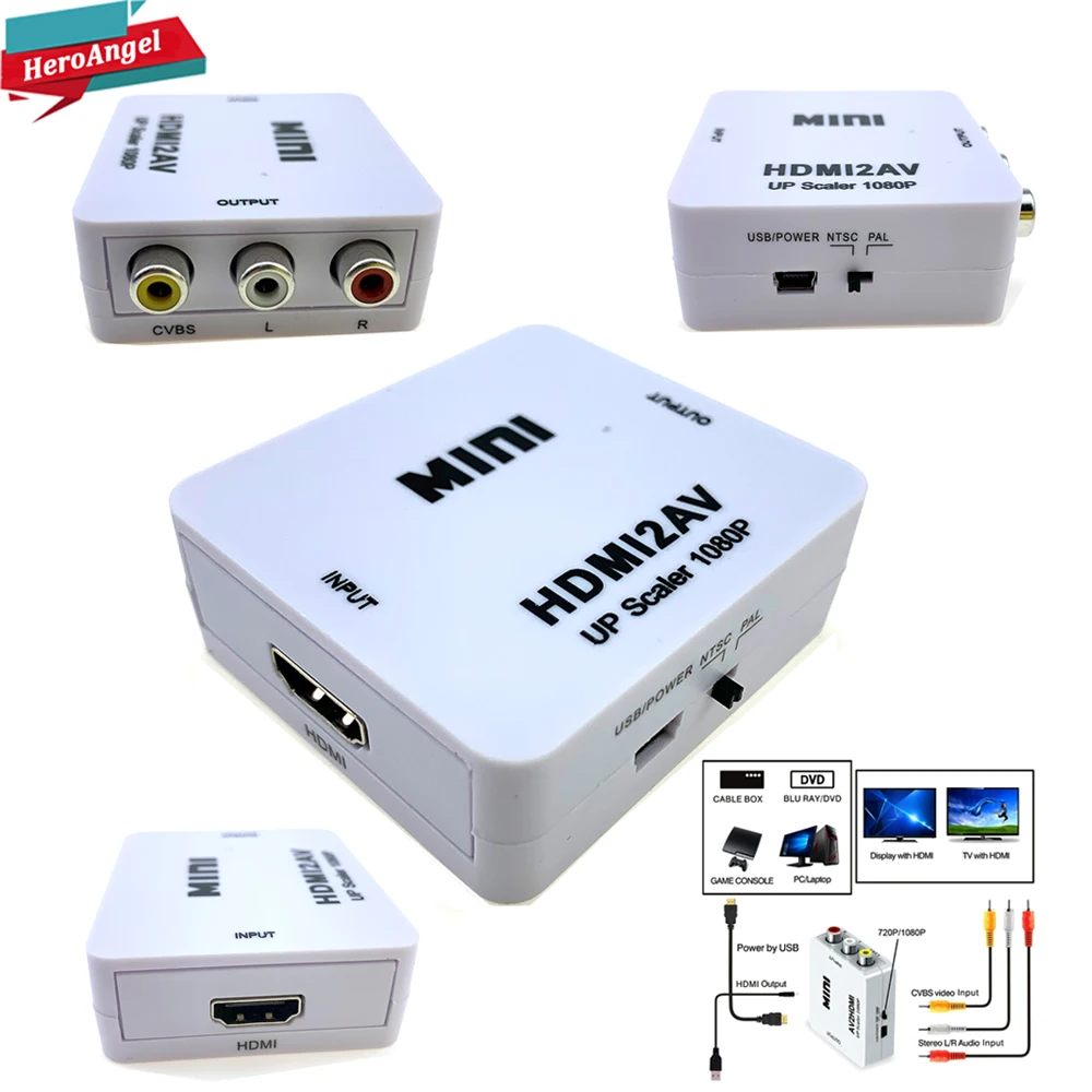 Адаптер преобразователь hdmi av HD видео с HDMI на RCA AV/CVSB L/R 1080P HDMI2AV поддержка NTSC PAL