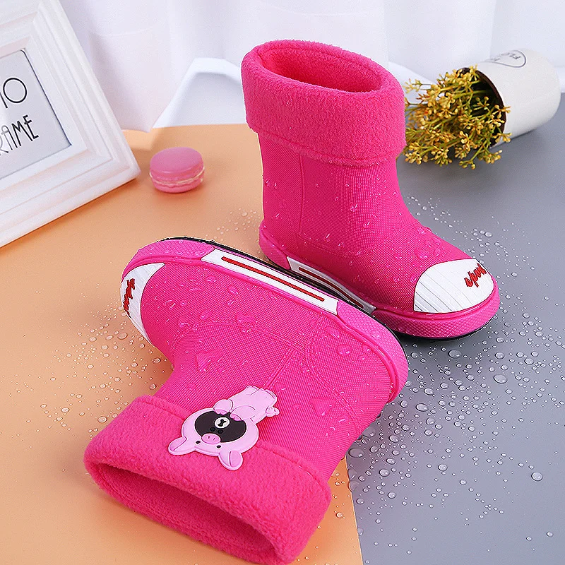 

Four Seasons Rain Boots Waterproof Small Boots plus Velvet Cartoon Bear Rain Shoes Anti-slip Warm Outer Wear Tube Snow Boots Men