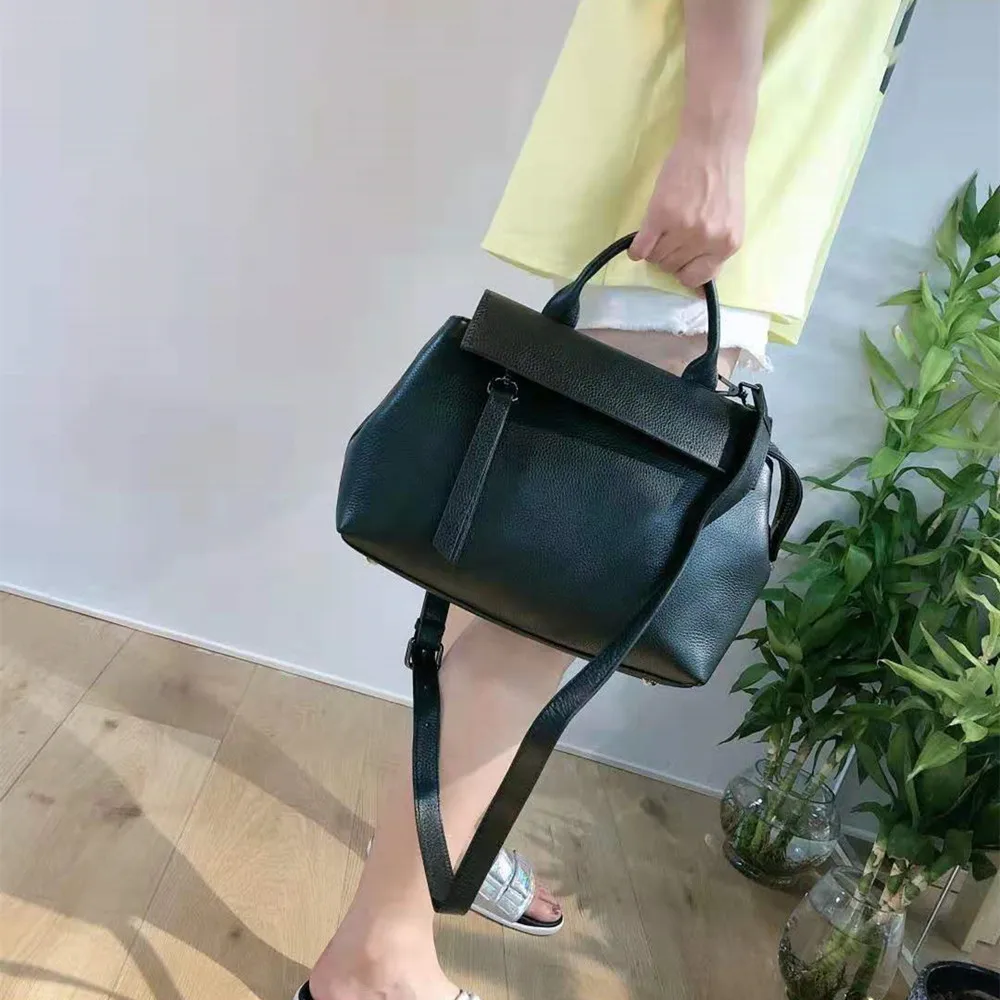 

female novelty 100% real leather tote handbag OL elegant luxury one shoulder women black grey burgundy messenger bag