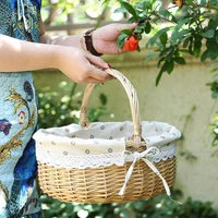 Picnic Basket Storage Box Easter Manual Exquisite Art Gift Decoration Wicker Large Capacity With Handle Liner Baskets 2