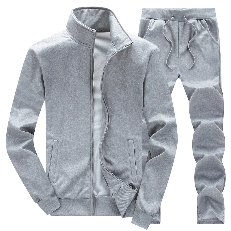 Мужская спортивная одежда, повседневный весенний спортивный костюм, мужские комплекты из двух предметов, куртки с воротником-стойкой, толстовка, штаны, бегуны, спортивный костюм для бега - Цвет: TZ48 Grey