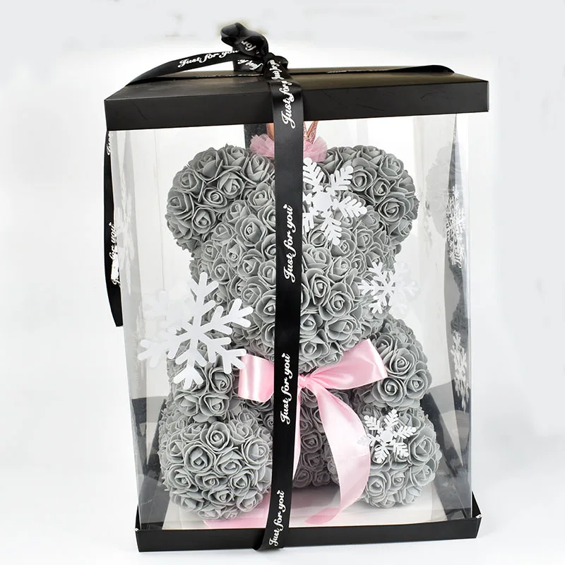 gray with box Рождественский подарок 40 см розовый медведь со шляпой рога в снежной подарочной коробке с бесплатной картой - Цвет: gray with box