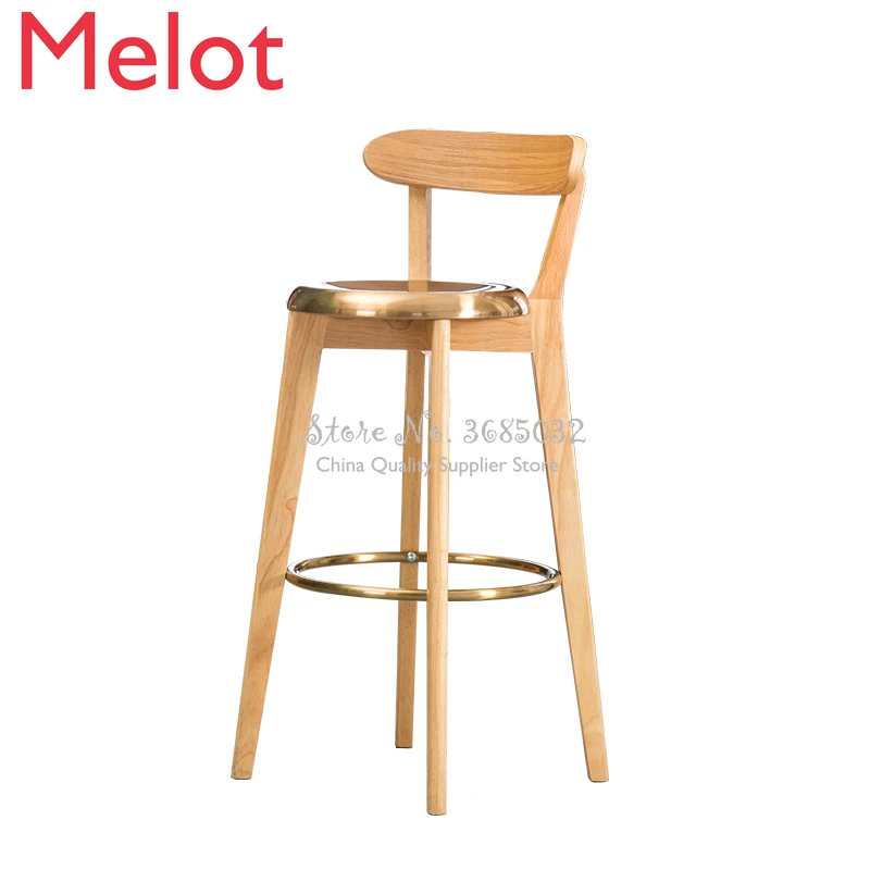 European Golden Bar Stools Solid Wood High Stools Modern Minimalist Salon Chair Metal steel Bar Chairs Bearing 200kg bar stools 8 pcs solid wood acacia