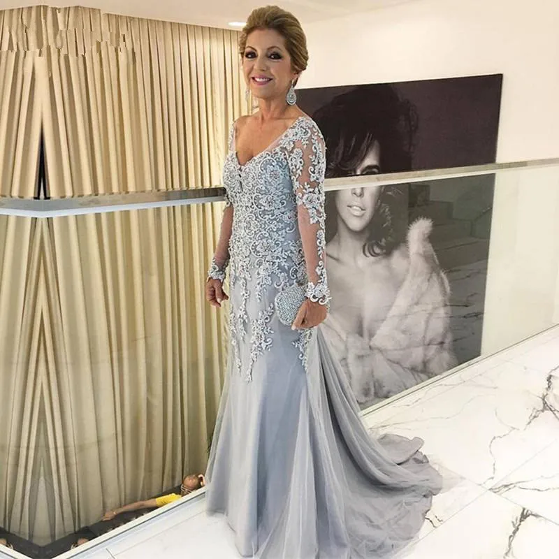 Lange Mouwen Moeder Van De Bruid Jurken Mermaid V-hals Tulle Applicaties Kralen Plus Size Lange Bruidegom Moeder Jurken Voor Bruiloft Lange Mouwen Moeder Van De Bruid Jurken Mermaid V-hals Tulle Applicaties Kralen Plus Size Lange Bruidegom Moeder Jurken Voor Bruiloft