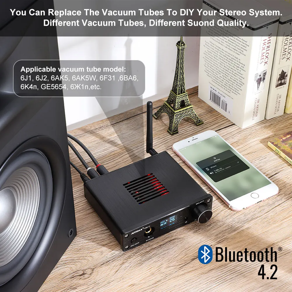 AIYIMA T5 6K4 трубчатый предусилитель MC33078 Bluetooth HIFI OLED с дистанционным управлением