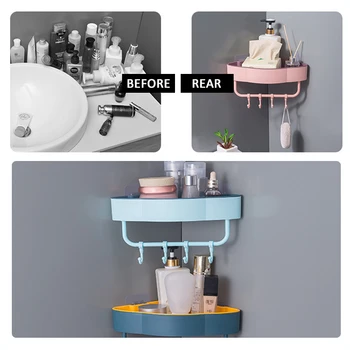 

Newest Kitchen Storage Rack Organizer Free Punch Wall Corner Shower Shelf With Hook Bathroom Shelve Shampoo Shower Shelf Holder