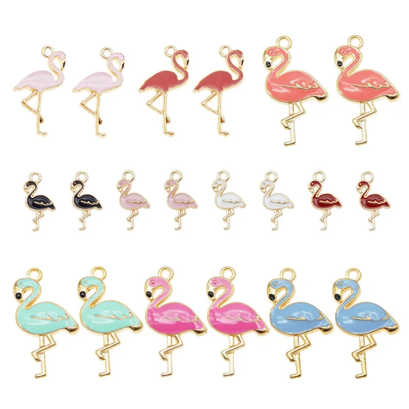 10pcs/pack Mix Flamingo floating Animals Pendants Alloy Enamel Charms DIY Earrings Jewelry Making Cute keychain earrings crafts