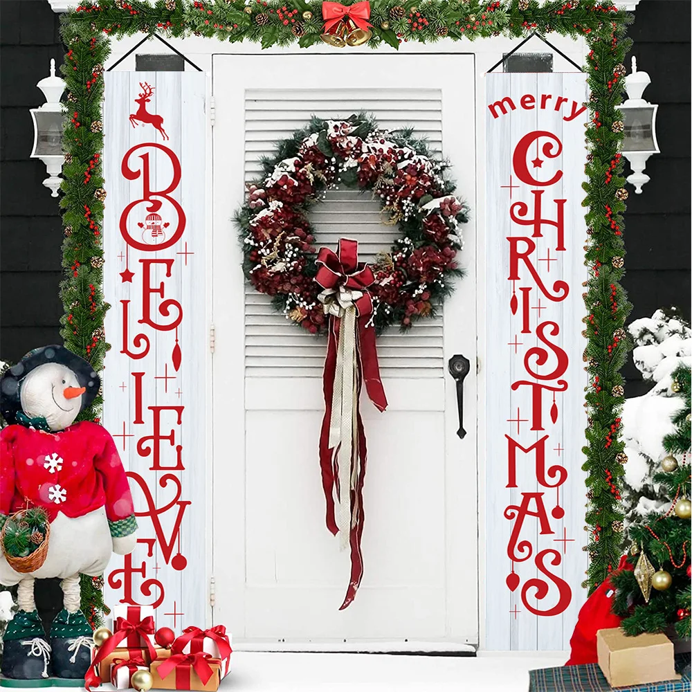 Décoration Porte Noël – Bannière Rouge Joyeuse 91x203 Cm, Pour Extérieur Et Intérieur, Résistante Aux Intempéries