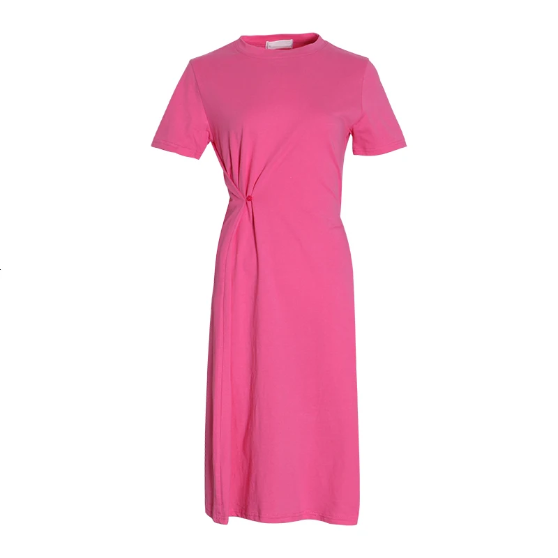 pink TWOTWINSTYLE, женская футболка с неровным Боковым Разрезом, с круглым вырезом, с коротким рукавом, с длинным подолом, футболки, женская одежда, мода - Цвет: pink