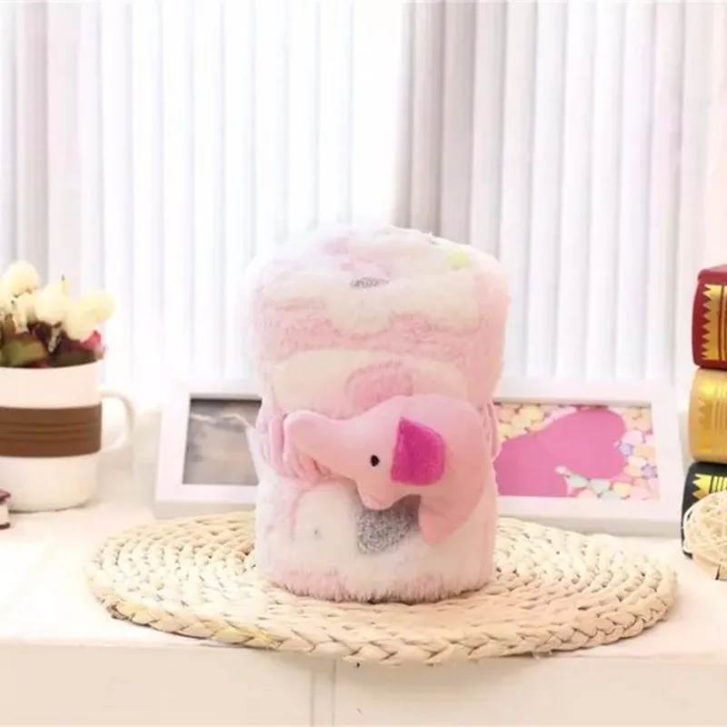 Коралловое мягкое одеяло для детей, дышащее покрывало для детей, милое детское мягкое одеяло с изображением слона, карманное полотенце для ванны