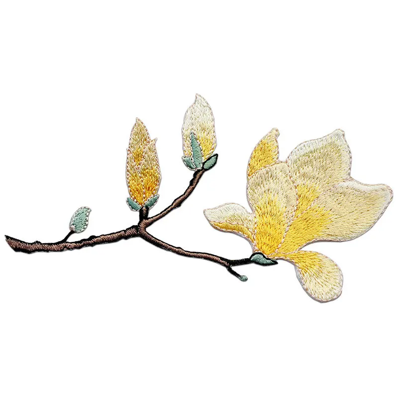 Свежий цветок магнолии маленькая ветка лист ткань украшение DIY Мода мешок одежда многоцветные патч клейкие наклейки для одежды