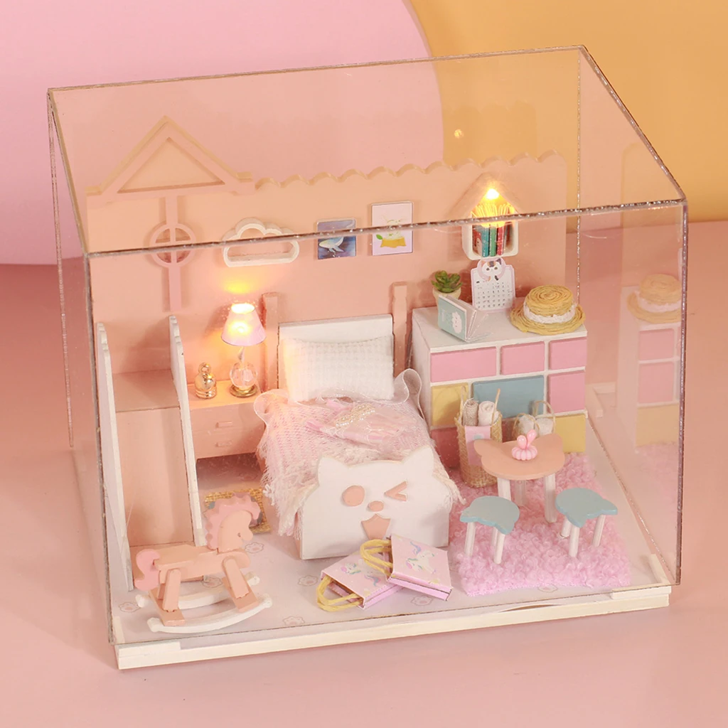 DIY Dollhouse Kit with Dust Proof Cover Wooden DIY Miniature Dollhouse Kit Toy Gift