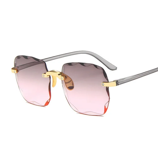  - Square Sunglasses Woman Brand Designer Fashion Rimless Gradient Sun Glasses Shades Cutting Lens Ladies Frameless Eyeglasses