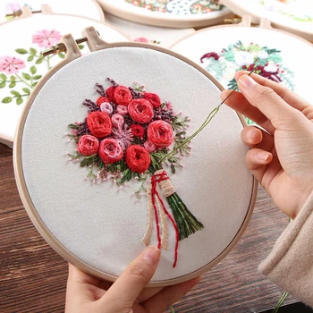 

Flower Pattern Cross Stitch DIY embroidery ribbons paintings Beginner Embroidery Starter Set Cotton Embroidered Cloth Drawings