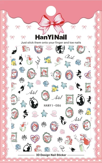 1PCS Disney Cartoon Anime Collection Star Design Nail Sticker Mickey Mouse Donald Duck Lion King Mermaid Stitch Nail Slider HANYI-086