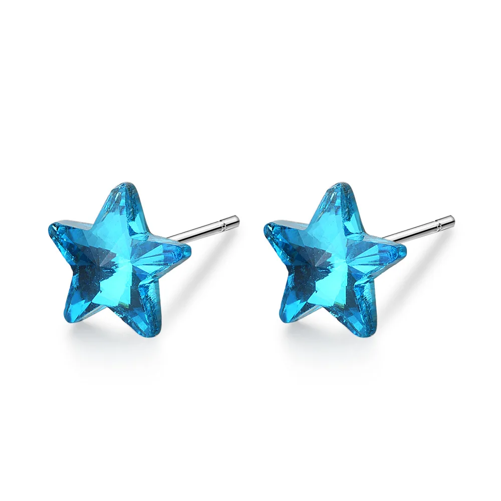 

Simple Korean statement blue five-pointed star stud earrings blue crystal