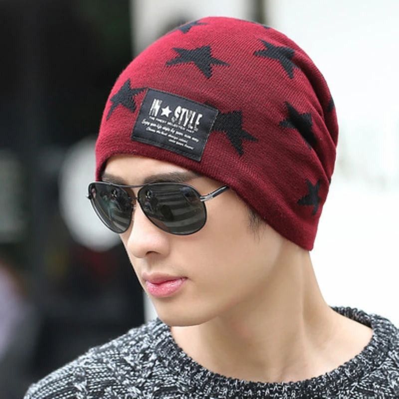 Бургундия Зимние головные уборы для мужчин и женщин, шапка унисекс, Повседневные шапки, вязаные зимние шапки в стиле хип-хоп, Мужская акриловая вязаная Лыжная шапка, женская шапка - Цвет: Бургундия