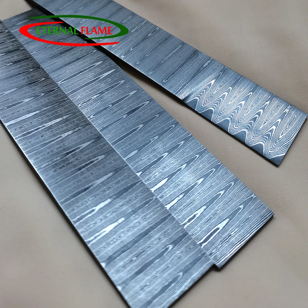 Knife Making Materials Sandwich Damascus Steel Billet Plate DIY Exquisite Wave Pattern Steel Blade Blank Has Been Heat Treatment