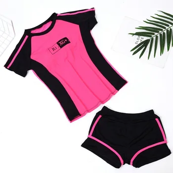 

2020 Summer Women's Sun Protection Sets Short Sleeve Swim Shirt Athletic Compression Beach Wear Sun For Protection Women Suits