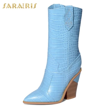 

Sarairis 2020 New Fashion Plus Size 46 High Heels Shoes Woman Boots Pointed Toe Concise Hot Sale Slip On Party Boots Women Shoes