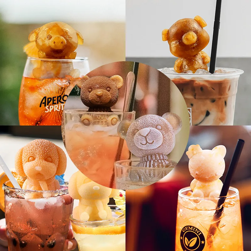 

Cartoon Animals Ice Cube Tray Silicone Ices Cream DIY Tool Whiskey Wine Cocktail Trays Lid Juice Popsicle Barrel Cold Drink Tool