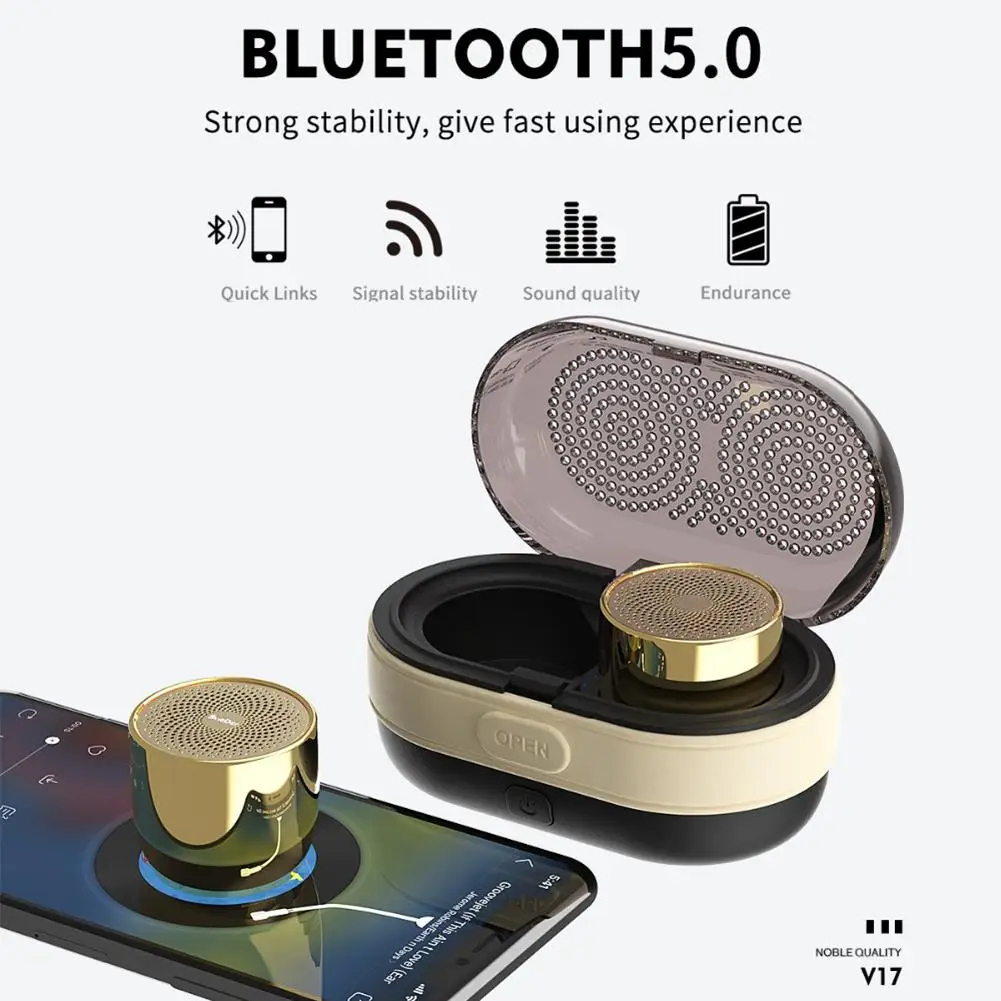 V17 TWS беспроводной динамик открытый мини Bluetooth 5,0 динамик тяжелый бас портативный стерео динамик с зарядной коробкой металлической пряжкой