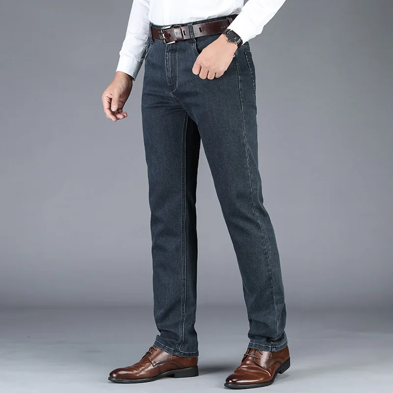 Высококачественные Стрейчевые мужские джинсовые брюки деловые повседневные