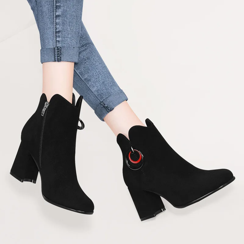 

Chunky-Heel High-heeled Shoes Martin Boots 2019 New Style Autumn Korean-style Versatile British-Style Small Short Boots Spring A