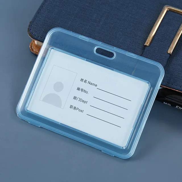 Unisex Women Men Transparent Card Cover Sleeve Work ID Clear Card Holder Protector Cover Badge Office School Supply Horizontal Blue