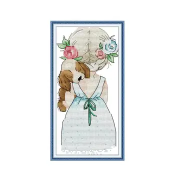 

Little Girl and Puppy Cross Stitch Patterns Cross Stitch Embroidery Kit DIY Handmade Needlework Set 14ct 11ct Count Print Canvas