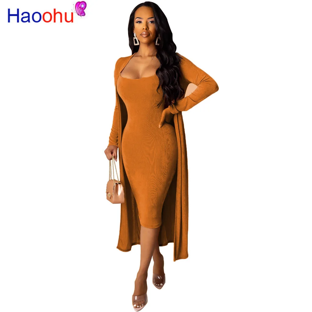 Autumn Women Solid Velvet Bodycon Spaghetti Strap Midi Dress &amp Long Sleeve Clock Coat Sexy Night Club Dresses Vestidos |