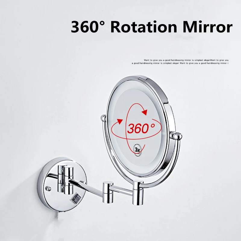 Cosmetic Mirror Silver Brass Dual Side Led Light Bathroom Mirror Extending Fold Wall Lamp Magnification 3/5/10 X Makeup Mirror 3