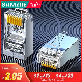 

SAMZHE Cat6 RJ45 Connector 8P8C Modular Lan Cable Head Plug 50Pcs/30Pcs/100Psc Cat 6 Crimp Network RJ 45 Connector for Ethernet