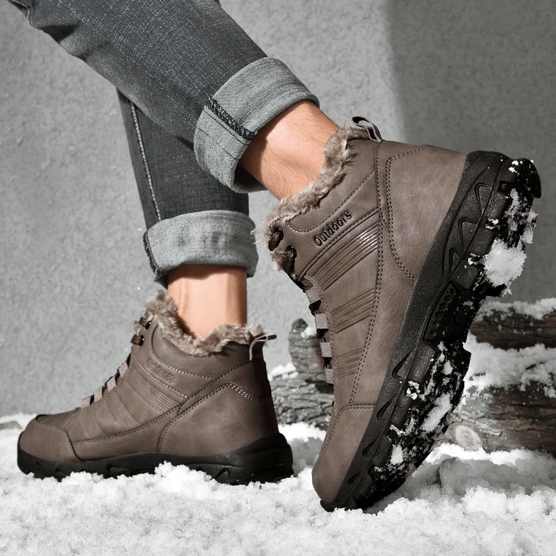 SENTA/зимние уличные теплые ботинки из водонепроницаемой кожи; мужские кроссовки из плюша; теплая спортивная обувь для мужчин; спортивные кроссовки