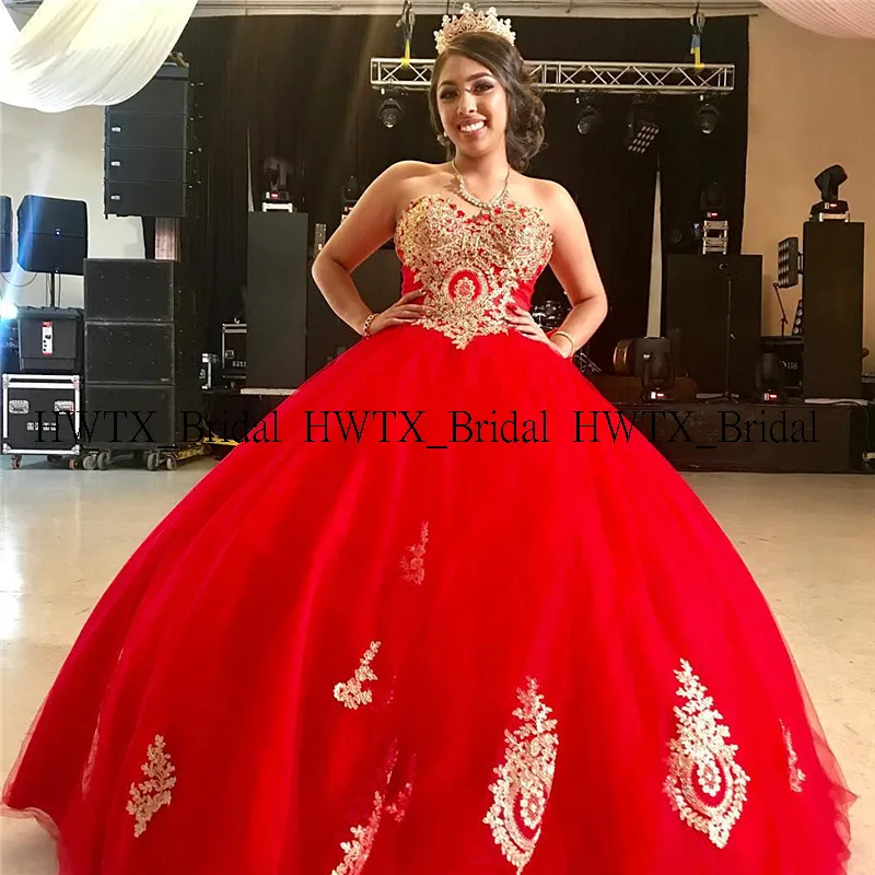 picture color Gold Lace Appliques Quinceanera Dresses Red Tulle Ball Gown Vestidos 15 anos Sweetheart Corset Pageant Party Sweet 16 Prom Dress - Цвет: picture color