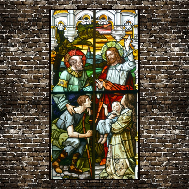Film Autocollant Fenêtre Style Vitrail église - Déco Vintage Transparent 100x45 Cm