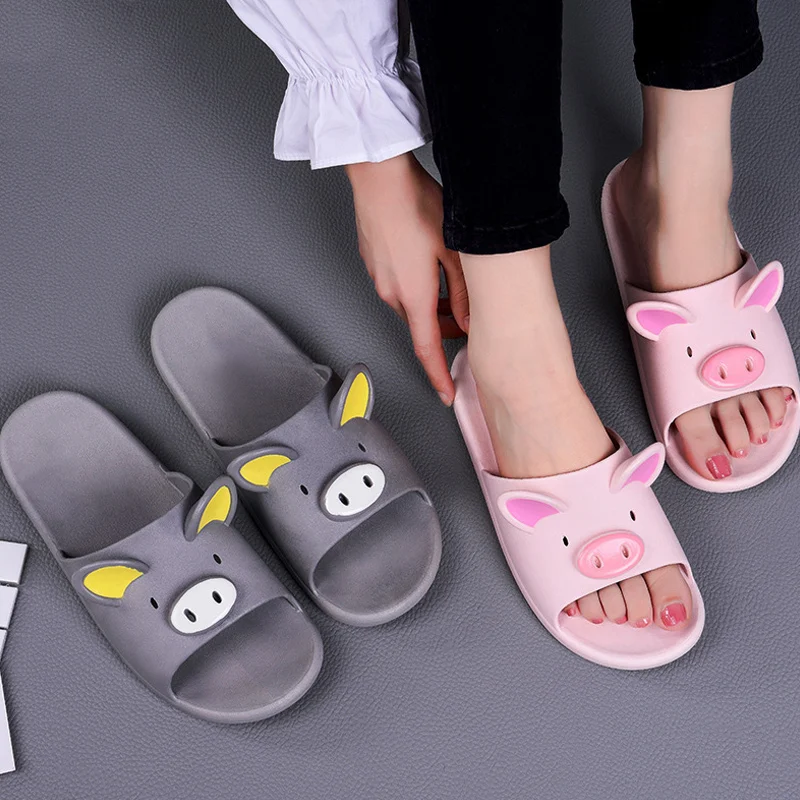 

Newly Cartoon Pig Slippers Couples Flat Sandals Home Bathroom Outside Beach Flip Flops for Summer SD669
