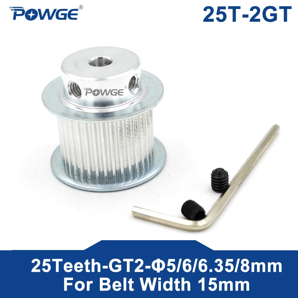 

POWGE 25 Teeth 2GT Timing Pulley Bore 5mm 6mm 6.35mm 8mm for width 15mm GT2 Synchronous Belt Small Backlash Gear 25Teeth 25T