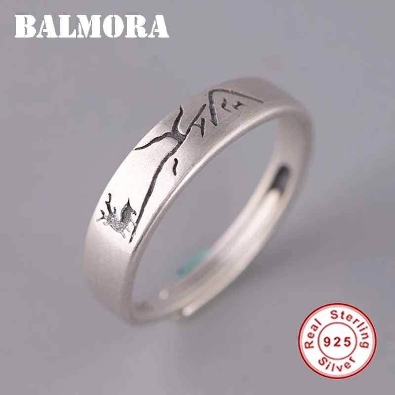 

BALMORA Real 925 Sterling Silver Christmas Deer Stacking Rings for Women Men Simple Romantic Fashion Jewelry Anillos Adjustable