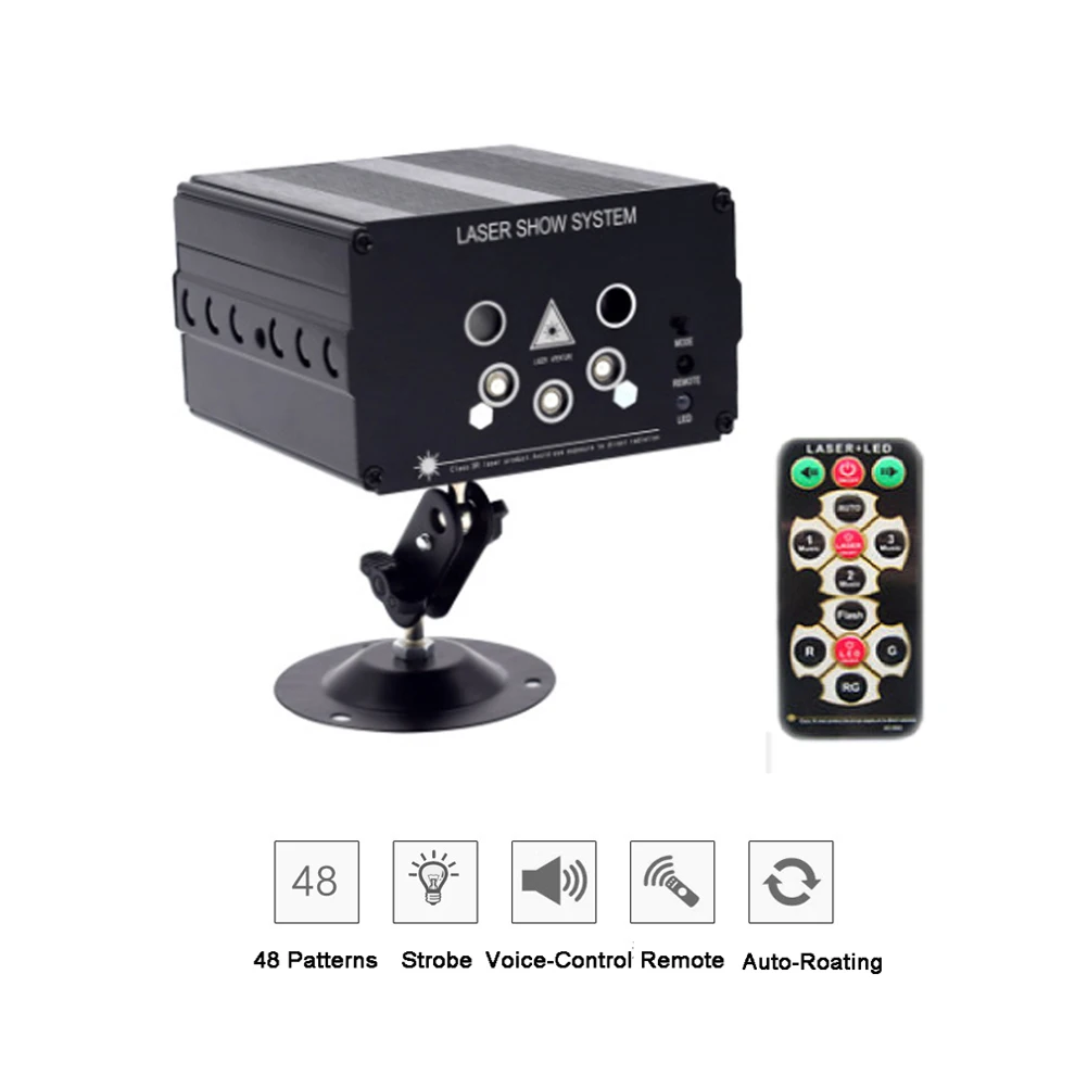 

Remote Control RGB 5 Holes 48 Patterns Laser Projector Effect Stage 9W LED Light DJ Disco Christmas Party Atmosphere Light