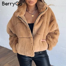 BerryGo, плотное пушистое пальто из искусственного меха, женское повседневное мягкое зимнее пальто на молнии, верхняя одежда, пальто из искусственного меха, уличная одежда, женские куртки