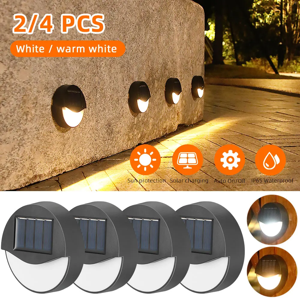 2/4Pcs Solar Lights Step LED Round Wall Lamps Waterproof Garden Light Lamp For Patio Stair Yard Fence | Лампы и освещение