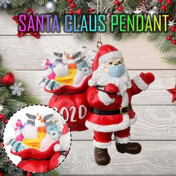 

40# 2020 Christmas Ornament Santa Wearing A Face Mask Decorate Christmas Tree Pendant 5pc Resin Material Merry Christmas Day